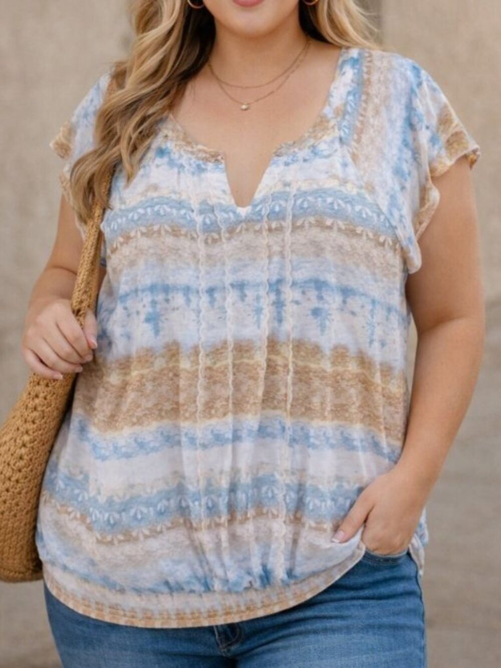 Christopher & Banks Floral Elastic Hem Blouse XL Cottagecore Coastal Chic Boho